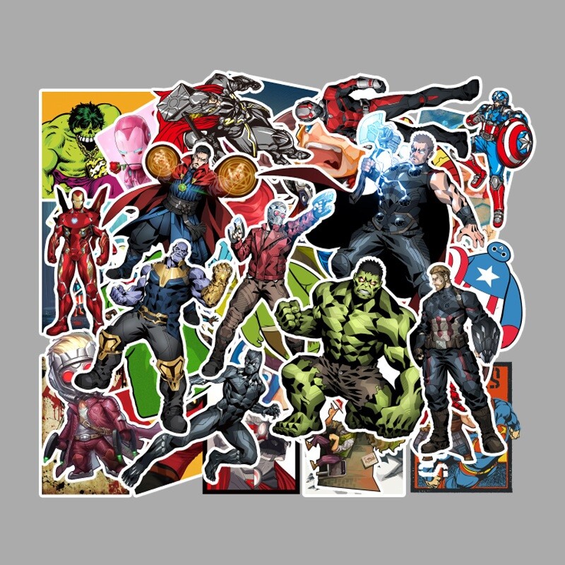 50pcs/Lot Marvel Super Heroes Vinyl Stickers for Skateboard/Luggage/Laptop/Gift