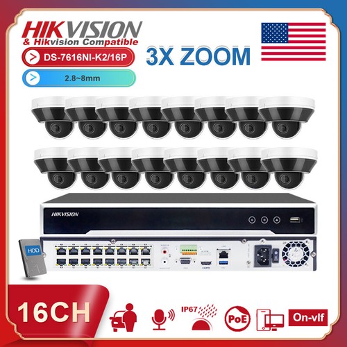 Hikvision 4K 16CH NVR 6MP 16POE Dome PTZ Camera System 3X Zo