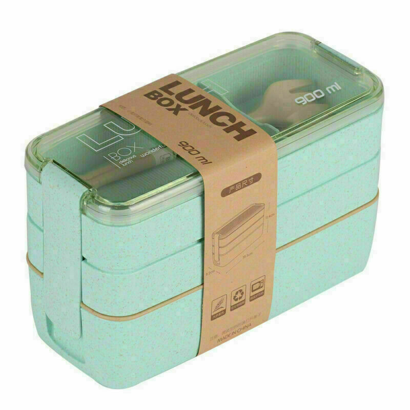 3 Layer Bento Box with Spoon Fork Lunch Box Set for Kids Adult Microwave I