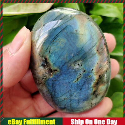 50-60mm Natural Labradorite Quartz Crystal Polished Palm Stone Healing Reiki US