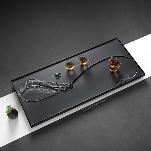  Tea Tray Hand Carved Dragon Engraved Black Stone Water Draining Tray For Teaset