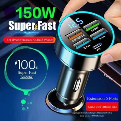 4 Port USB Super Fast Car Charger Adapter For iPhone Samsung Android Cell Phone