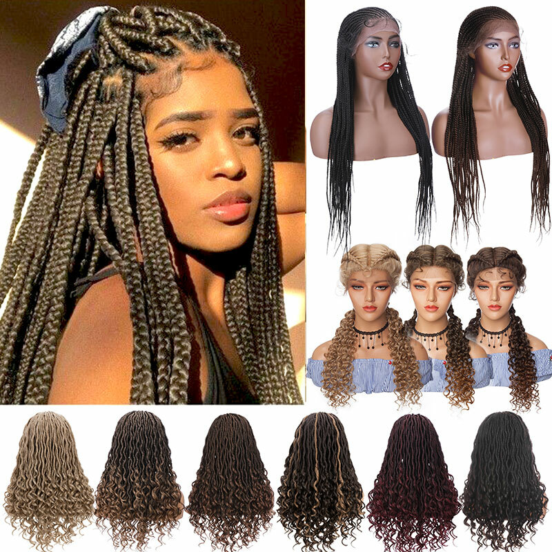 African Braided Lace Front Wigs As Human Hair Highlights Synthetic Full Head Wig