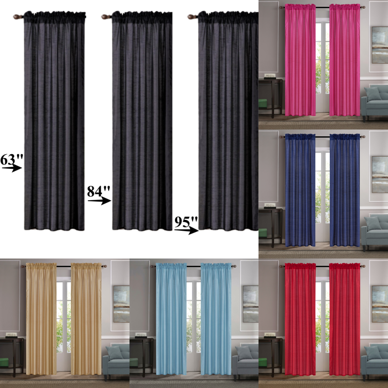 2PC MR2 SOLID SILK SEMI SHEER ROD POCKET WINDOW CURTAIN PANEL LIGHT FILTERING 