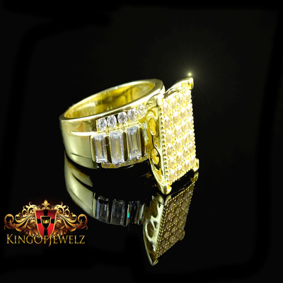Pre-owned King Of Jewelz Real 10k Yellow Gold Princess Cut Cinderella Gorgeous Ring White Lab Diamond