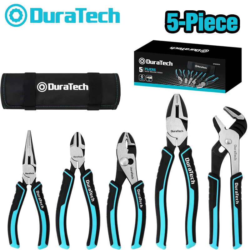 DURATECH 5PIECE Plier Set 8" Groove Joint Plier 6" Needle Nose Slip Joint Pliers