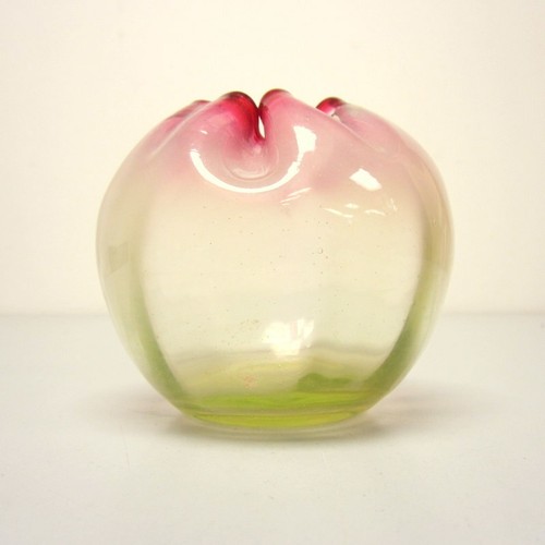 Antique Rubina Verde Blown Glass Rose Bowl Vase Red Ruffled Top Green Bottom