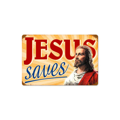 JESUS SAVES Metall Schild 44,5cm! V8 Rockabilly INRI Engel Glaube Kreuz Kruzifix