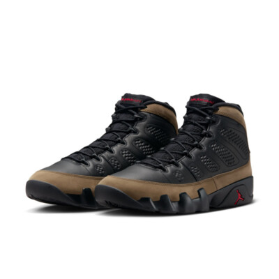JORDAN MENS AIR JORDAN 9 RETRO_BLACK/TRUE RED-LIGHT OLIVE HV4794-030-SIZE 8.5