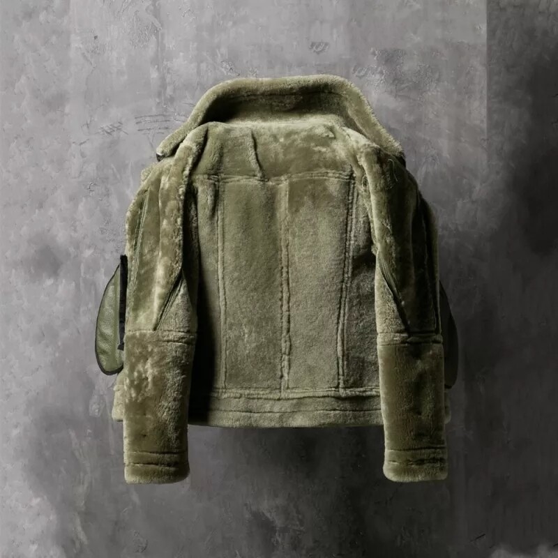 Pre-owned Bomber Green Raf  Ginger Aviator British Sheepskin Shearling Leather Jacket