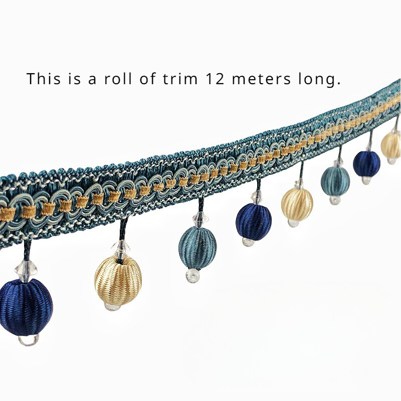 12M Beads Ball Tassel Edging Trim Sewing Craft Home Decor Curtain Lampshade