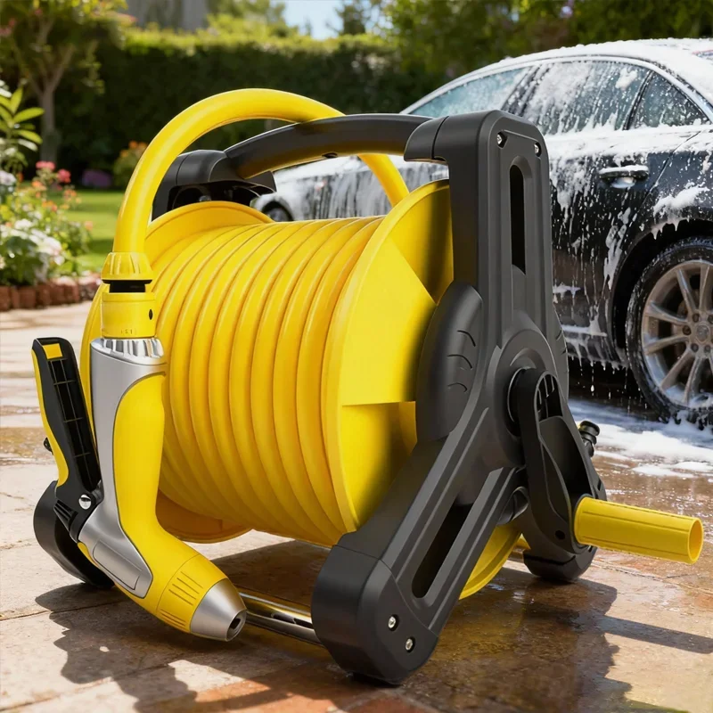 Portable Garden Hose Reel Wall-Mounted Water Hose Rack with 10M/15M Hose Retract