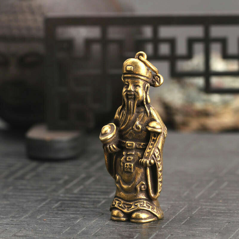 Chinese Old Antique Collectible Brass Mammon Pendant Key buckle statue 