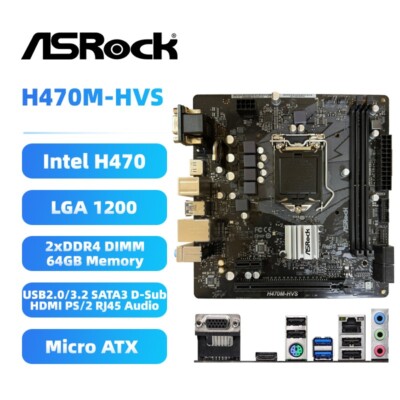 ASRock H470M-HVS Motherboard M-ATX Intel H470 LGA1200 DDR4 SATA3 HDMI D-Sub+I/O
