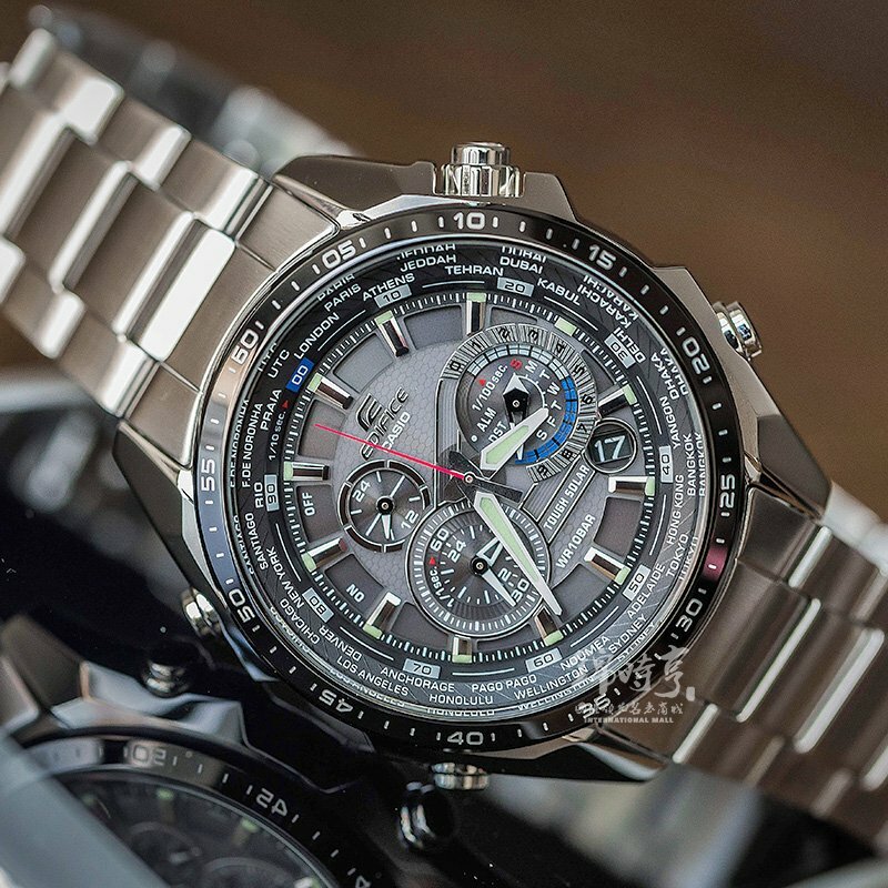 Pre-owned Casio Solar Powered Solid Stainless Steel Band Watch Eqs-500db-1a1