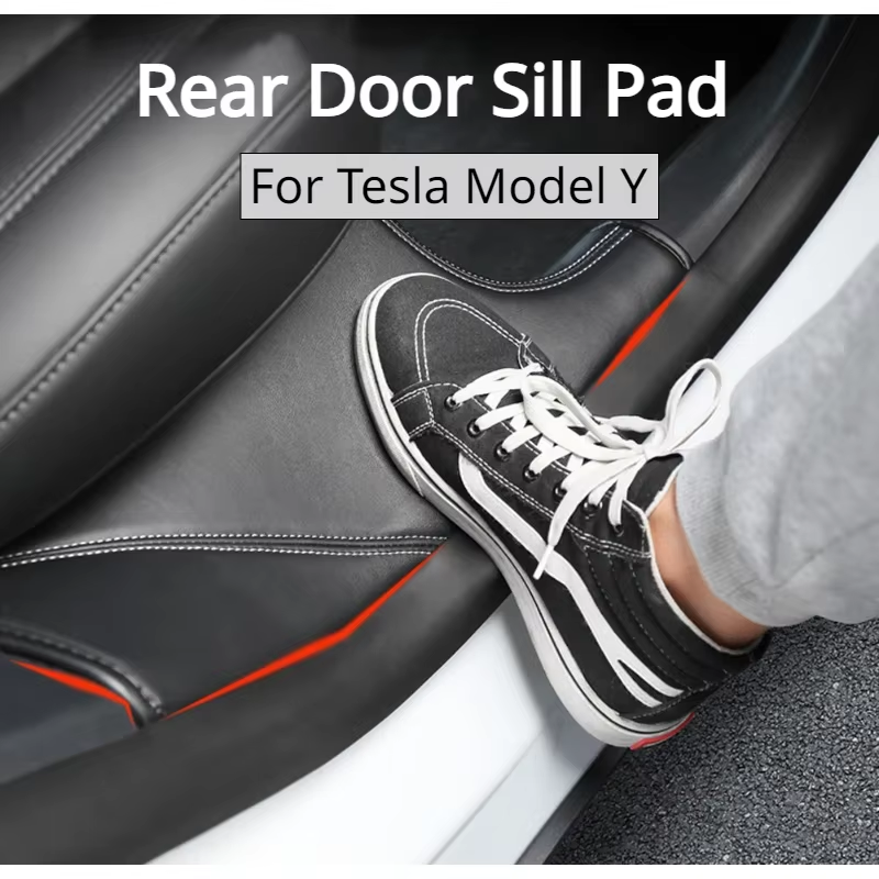 Rear Door Sill Pad for Tesla Model Y Anti Kick Film Dirt Threshold Strip PU Leat