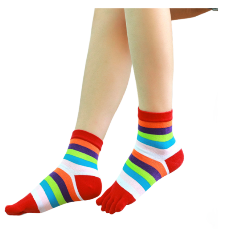 6 Pairs Five Finger Toe Ankle Solid Casual Striped Girl Women Crew Cotton Socks