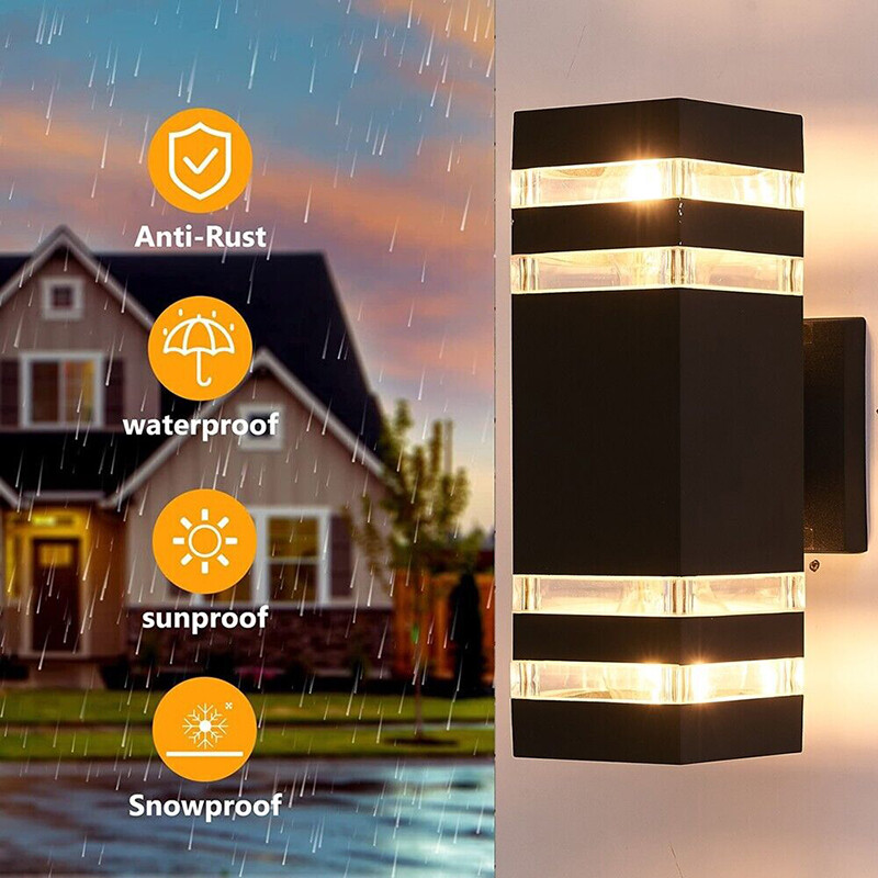 Modern Cube LED Up Down Wall Light Sconce 2Head Lamp Fixtures Outdoor Waterproof