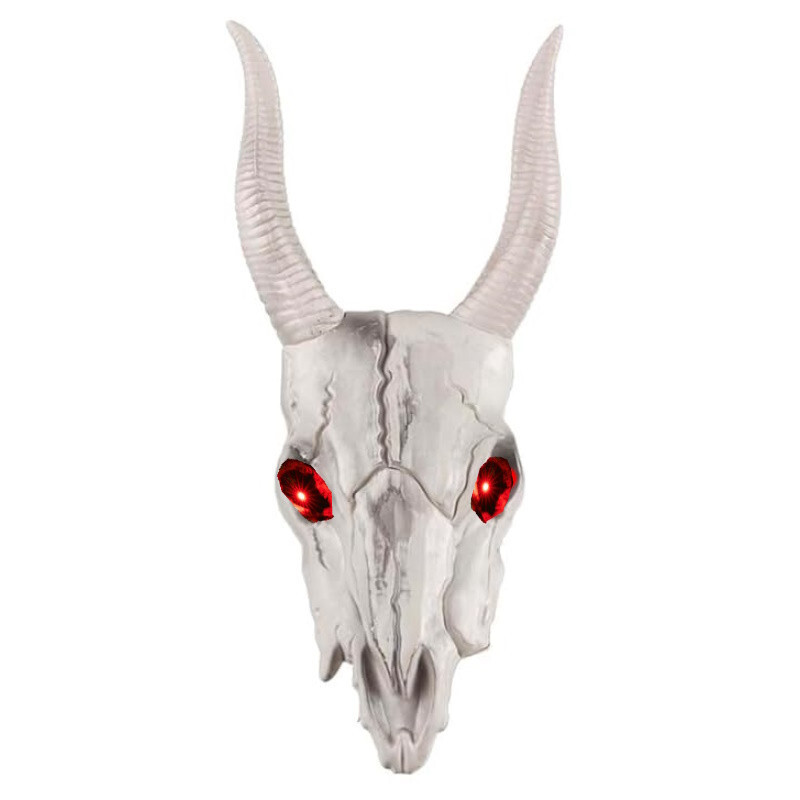 Halloween Goats Skull With Devil Horns Red Light Up Eyes