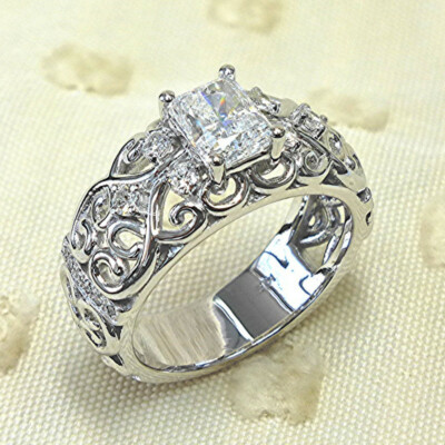 925 Silver Filled Ring Pretty Sprkly Cubic Zircon Wedding Jewelry Sz 6-10