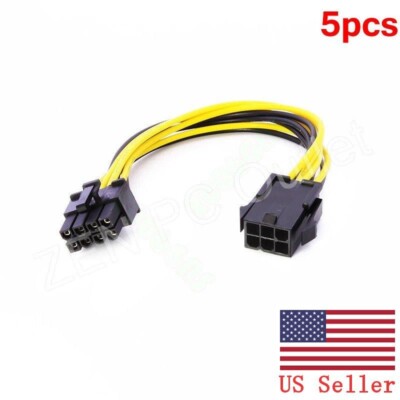 5pcs 6 pin to 8 pin PCI-E Express Video Card Power Converter Cable US Stock