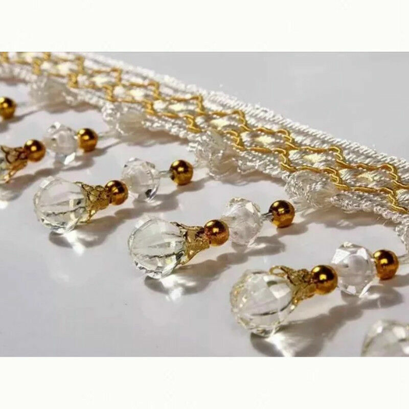 DIY 12 Yard Curtain Tassel Crystal Beaded Fringe TrimS Upholstery Fabric Ribbon