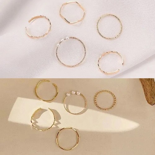 5PCS Korean Style Simple Pearl Finger Ring Sets Opening
