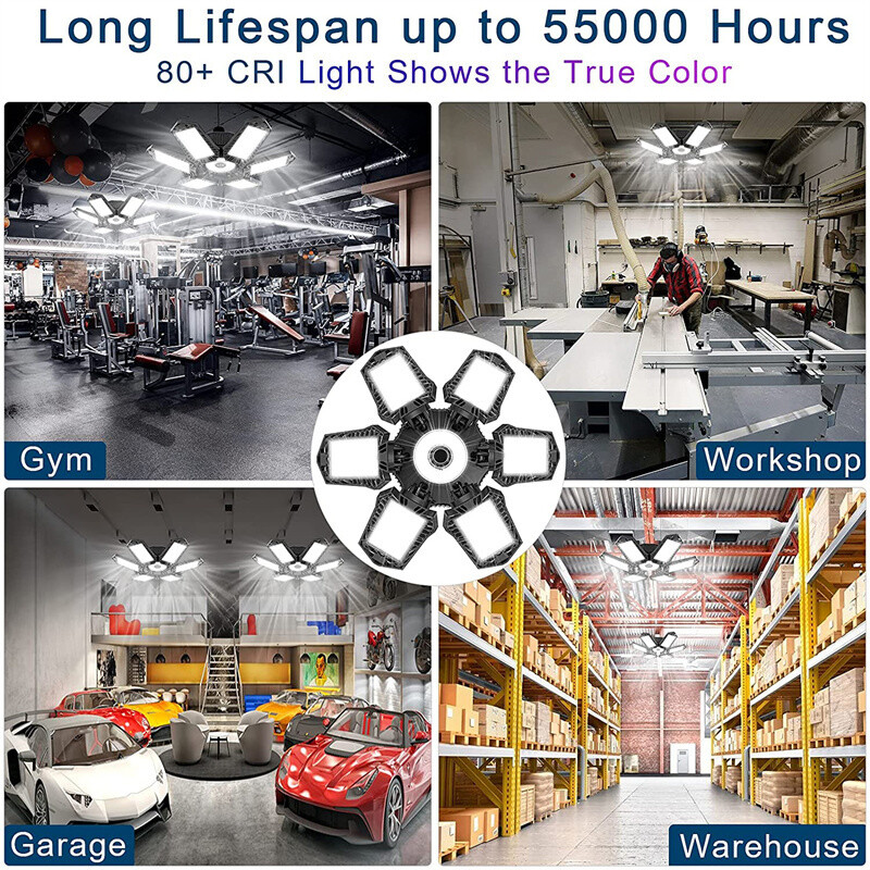 500W LED Garage Light Deformable LED Bulb Ceiling Light Workshop Fixture Lamp US