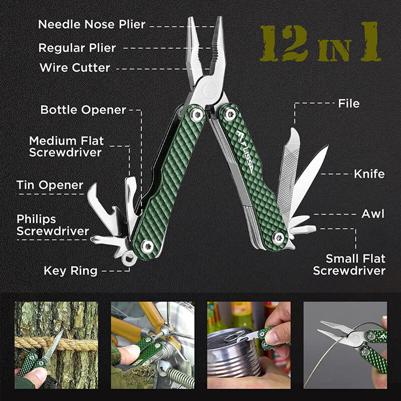 Flissa Waterproof LED Headlamp &Windproof Lighters &12-in-1 Multitool Plier Set