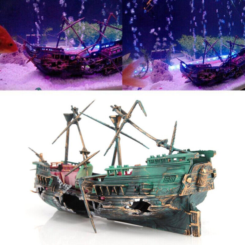 Large Aquarium Decoration Boat Aquarium Ship Air Split Shipwreck Fish Tank.sh6