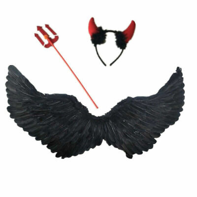 Black Feather Angel Wings w/Devil Wand Valentine's Adult Costume Props 43