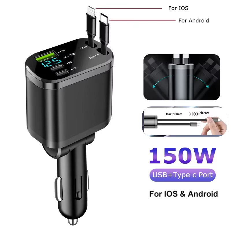 5 in 1 150W Car Charger Voltage Display PD30W Super Fast Charging 22.5W With Ret