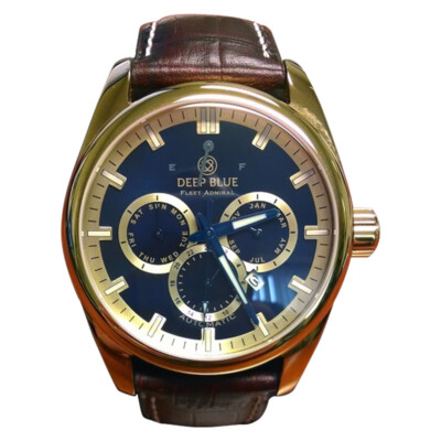 DEEP BLUE DEEP BLUE FLEET ADMIRAL WATCH AUTO FULL CALENDAR 100M WR GOLD CASE BLACK DIAL