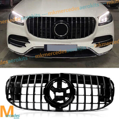 All Black Front GT R Style Front Bumper Grille  For Mercedes Benz X167 GLS 20-22