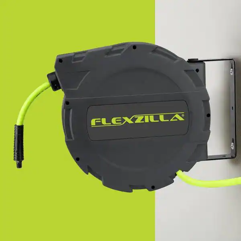 Enclosed Retractable Air Hose Reel Adjustable Stopper Swivel No Kink Wall Mount