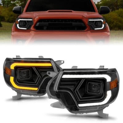 ANZO Projector Headlights w/ Light Bar Switchback Black for 12-15 Toyota Tacoma