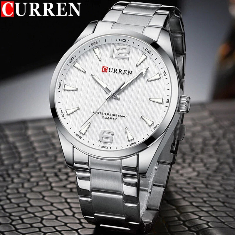 Orologio Da Polso Curren 8434 Uomo Analogico Quarzo Business Silver Bianco lac