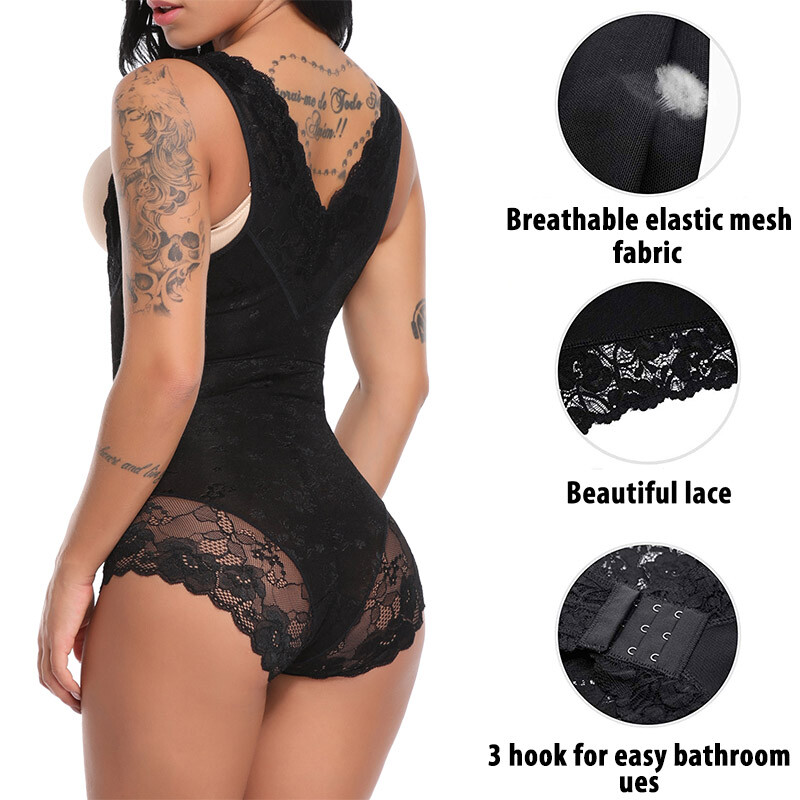 Women Floral Full Body Shaper Bodysuit Underbust Push Up Slimming Post Surgery