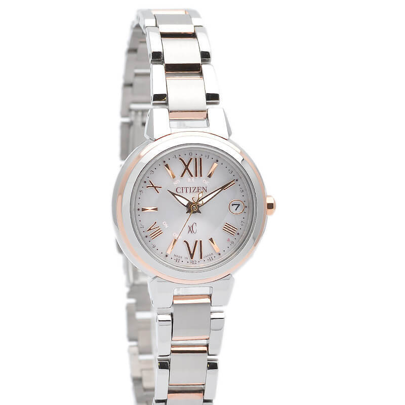 Pre-owned Citizen Xc Es9434-53w Basic Collection Eco-drive Radio Solar Watch Pink Silver