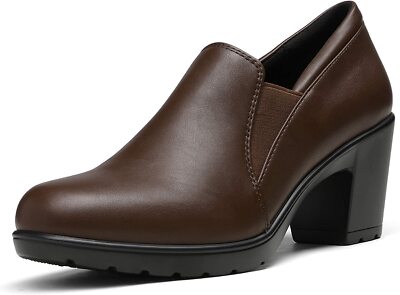 Women Low Chunky Block Heel Loafer Pumps Close Toe Work Office Business Shoes