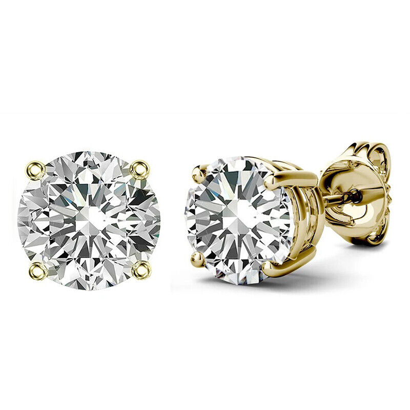 Mens Women Sterling Silver With 14k Gold Plated 1ct Solitaire Cz Stud Earrings