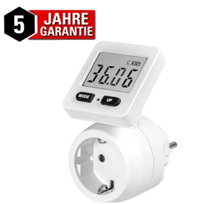 WALTER digitaler Steckdosenadapter mit Stromzähler weiß Schuko