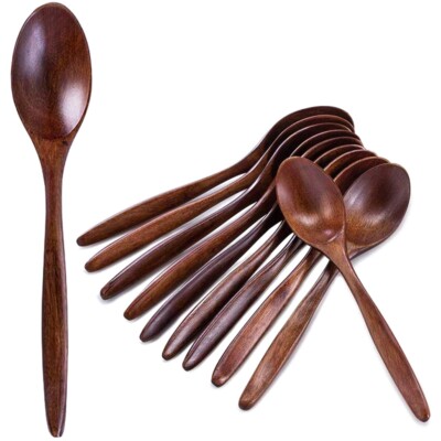 Wooden Spoons,10 PCS Wood Soup Spoon Set,Long Handle Natural Wood Table Sp Y1I3