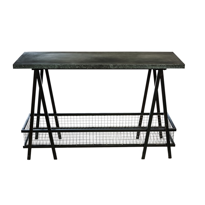 Galvanized Metal Hall Console Table Bottom Wire Storage Basket 47.25