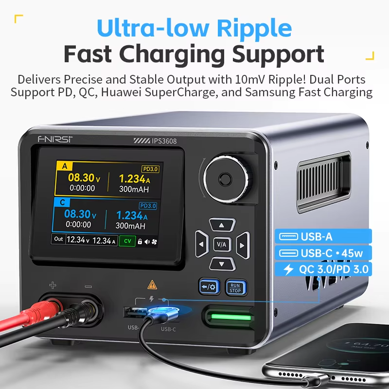 IPS3608 36V 8A Intelligent Lab Tool with Curve Display, Support PD/QC Fast Charg