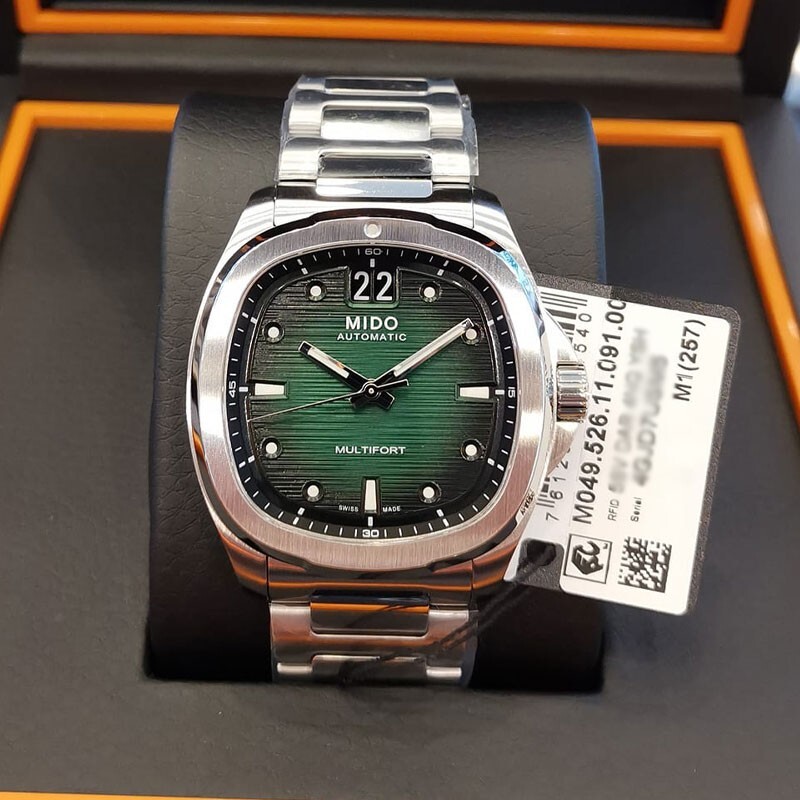 Pre-owned Mido Multifort Tv Big Date Green Dial Stainless Auto 40mm M0495261109100