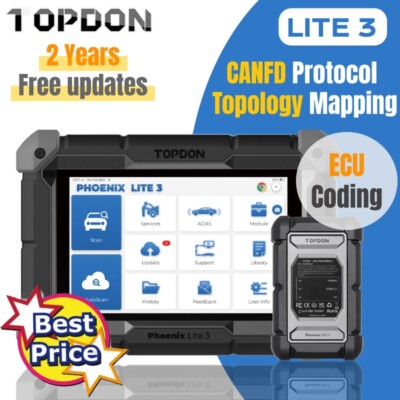 2024 TOPDON Phoenix LITE 3 Plus Car OBD2 Scanner Diagnostic Tool Key Coding TPMS