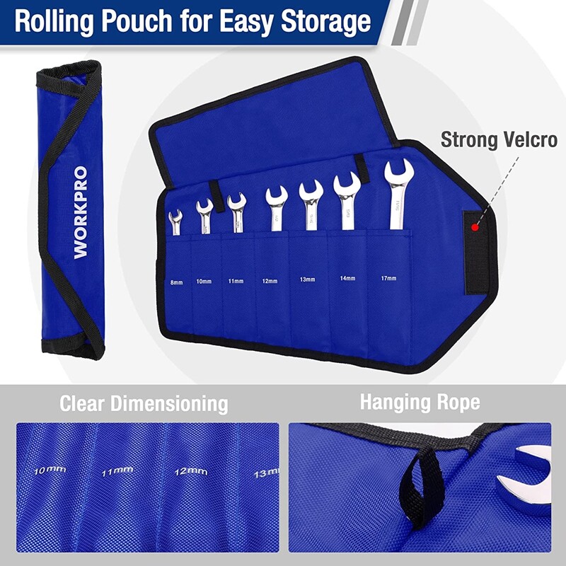 WORKPRO Metric SAE Ratcheting Combination Wrench Set 72 Teeth with Roll Up Pouch