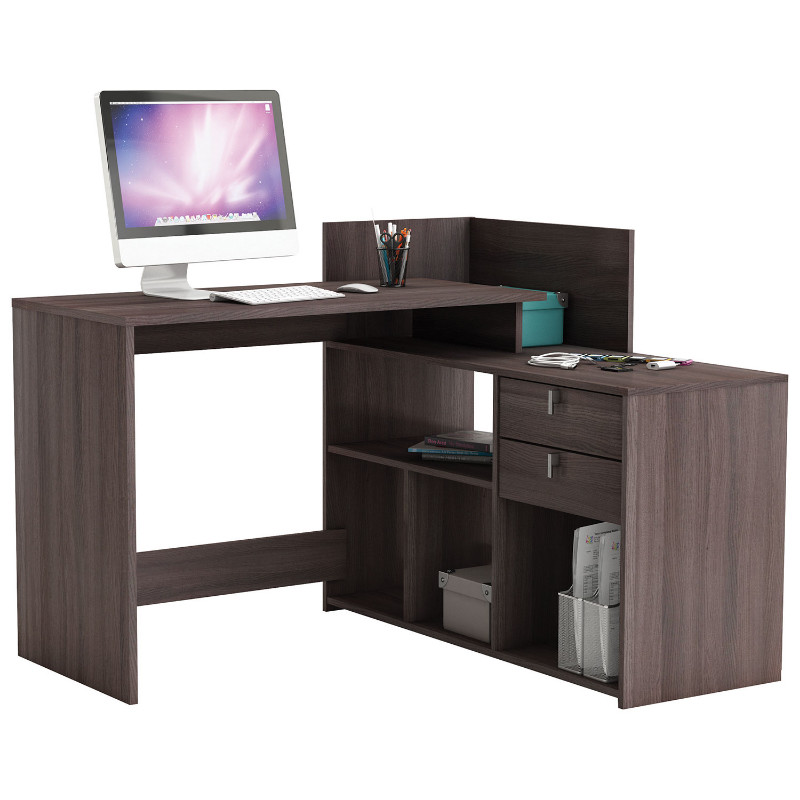 Demeyere Vista Contemporary L Shaped Corner Desk Dark Brown