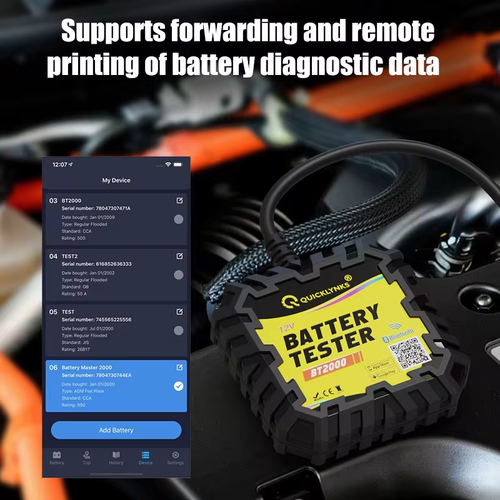 QUICKLYNKS BT2000 Bluetooth Battery Monitor 12V Battery Load Tester 100~2000 CCA